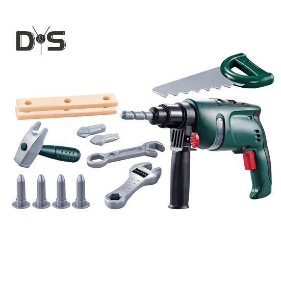 

1 набор детских игрушек-инструментов с электрической дрелью, отверткой, гаечным ключом, пилой, молотком, плоскогубцами, винтами, битами, образовательными инструментами для ремонта, игрушками для малышей и мальчиков зелёный