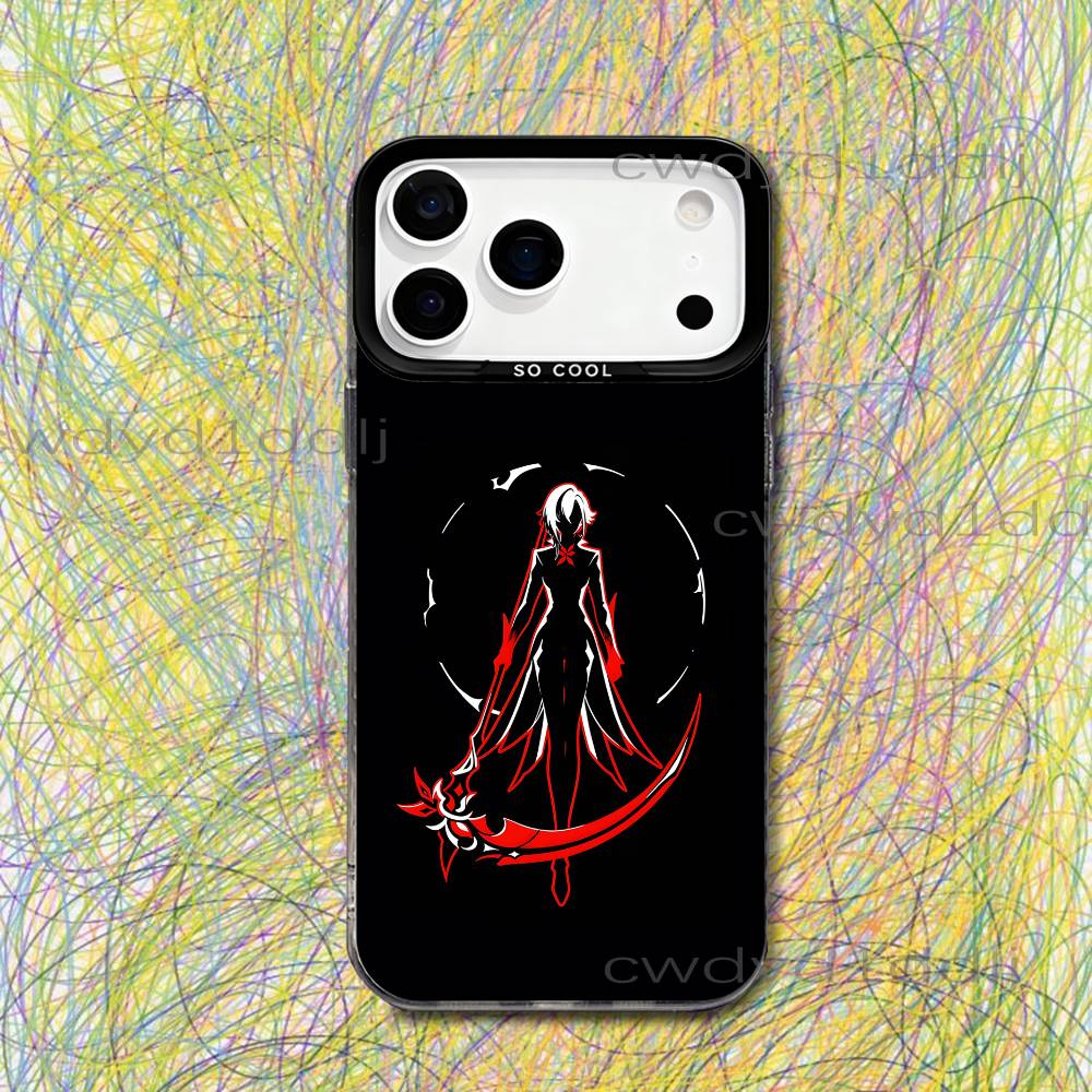 Arlecchino G-Genshin Impact Phone Case For iPhone 17,16,15,14,13,12,X,8,Pro,Max,Plus,SE4,Air,Mini HD Black IMD Matte
