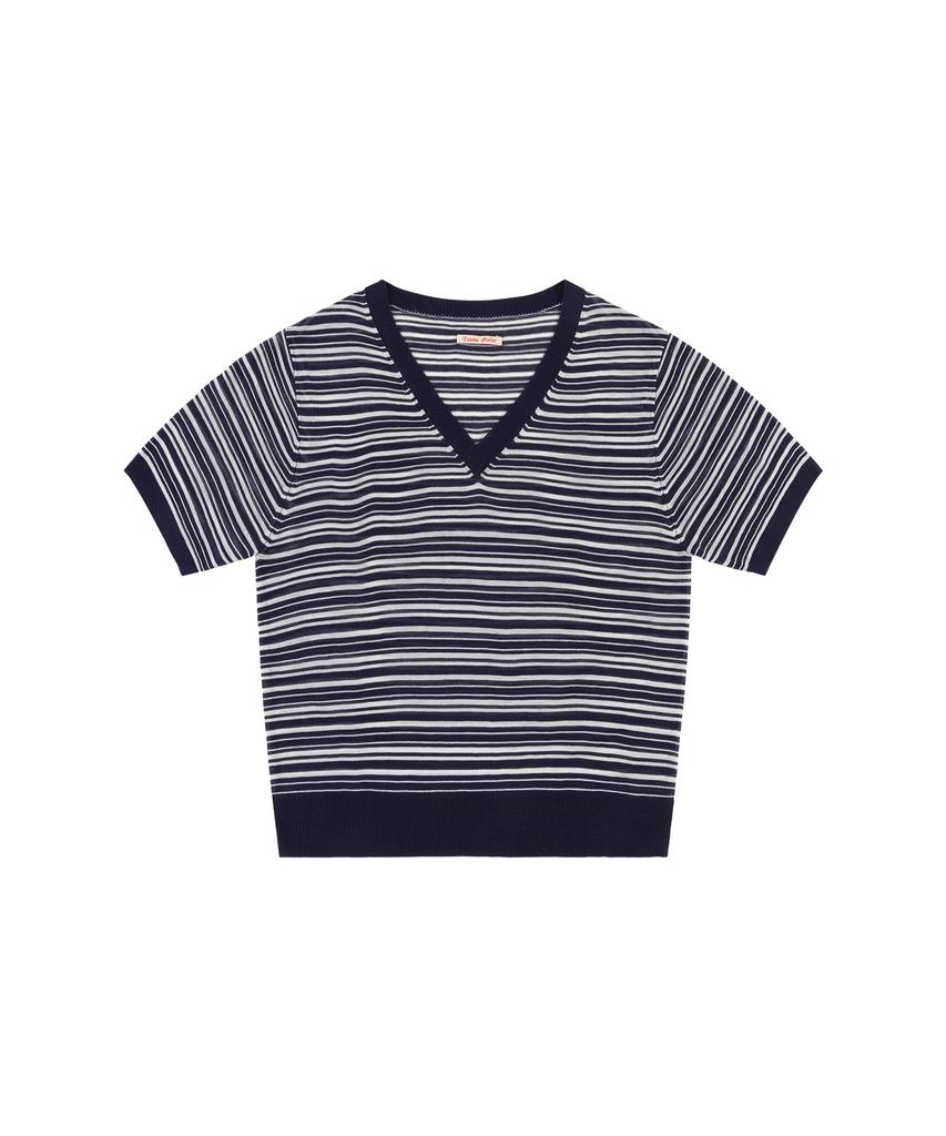 Banwonateullie Kn4294 Striped Half Sleeve Knit_Dark Navy