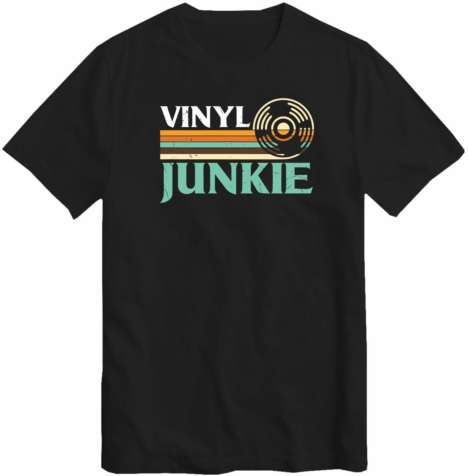 

Streetwear Vinyl Junkie Tshirt Women Unisexs Music Lovers LP Records DJ Turntable Vintage Design Tee Music Collector Unisex Gift S