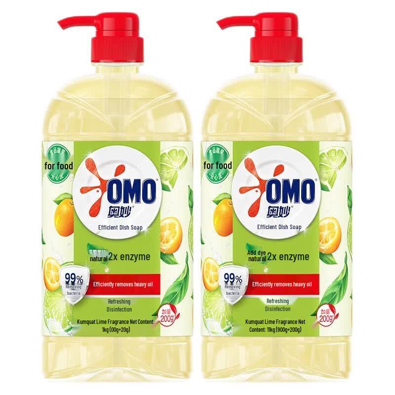 OMO High-Efficiency Kumquat Lime Dishwashing Liquid, 2 x 1.1KG