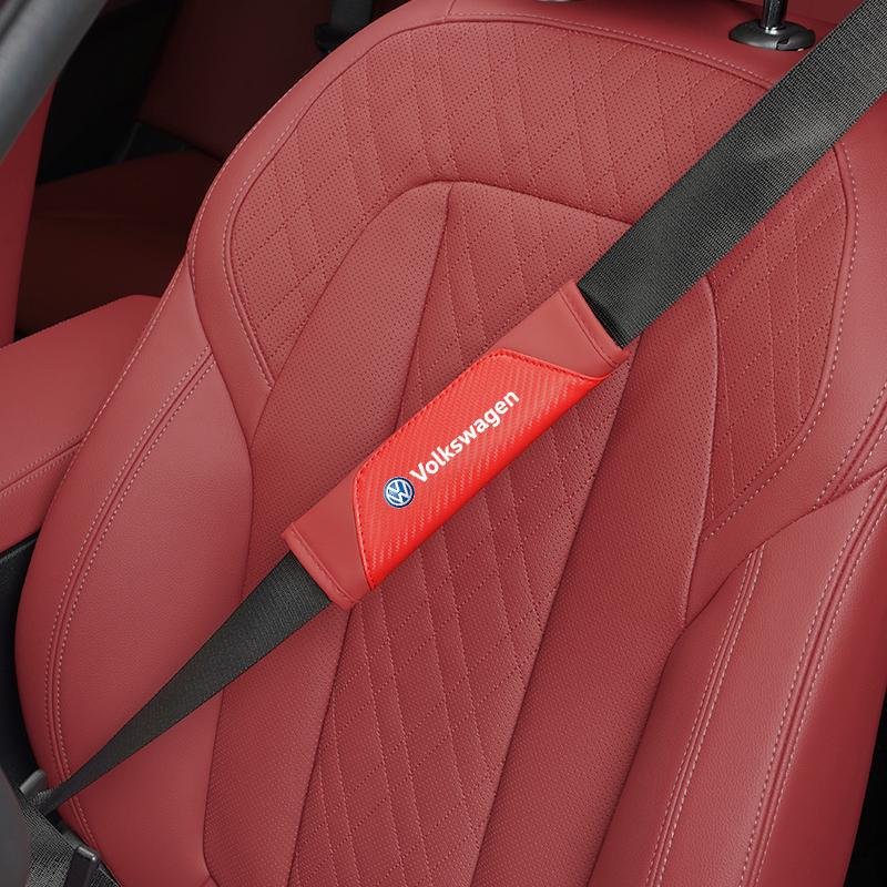 2026 Hot For Volkswagen VW 2Pcs Car Leather Seat Belt Cover Shoulder Protection Cushion For VW GTI Polo Golf Passat Tiguan Arteo