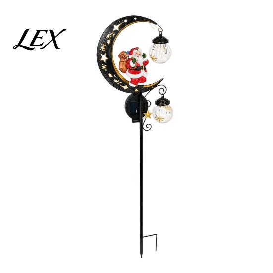 Outdoor Festive Ground Stakes Santa Garden Stake Light, Solar Powered Crescent Moon Lamp, Double Waterproof Yard Art Glass Globes, Christmas