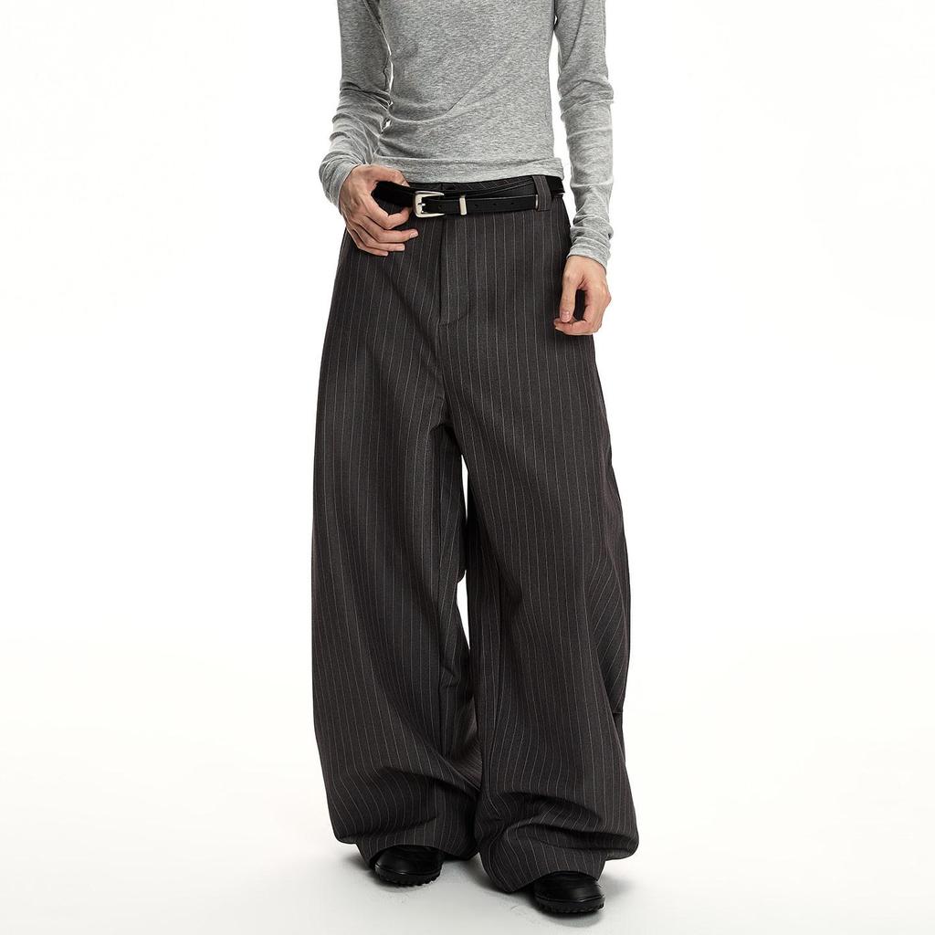 Unisex-Retro-Streifenhose mit geradem Bein und Drapierungsdesign