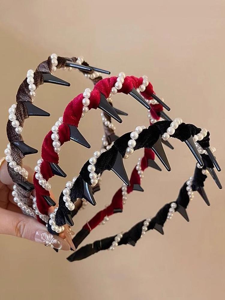 Fashion Bridal Hair Hoops with Teeth Hoop Vintage Hairs Bands High Cranium Wide Beaded Bling Head Band for Women Girls