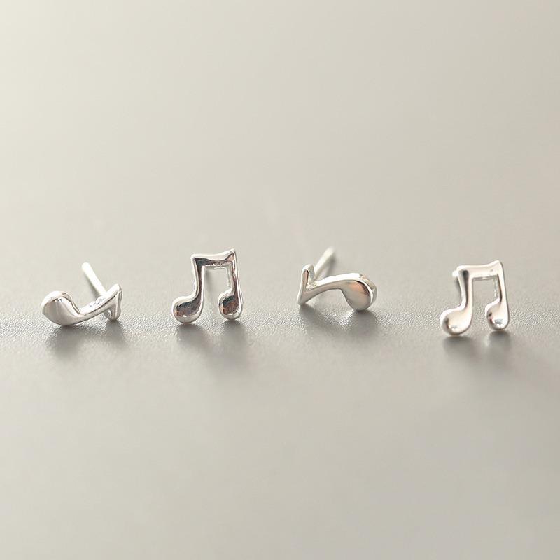 Korean Simple Asymmetric Music Note Mini Stud Earrings For Women