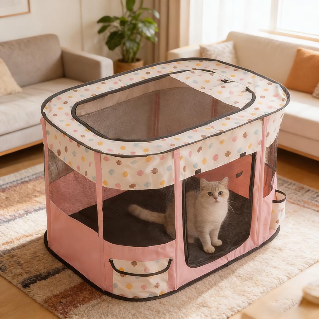 Zusammenklappbare Haustierbox für Katzen Hunde Tragbares Haustierzeltbett Sicherer Raum für Katze Geburt Geburtsbereich für Welpen und Kätzchen