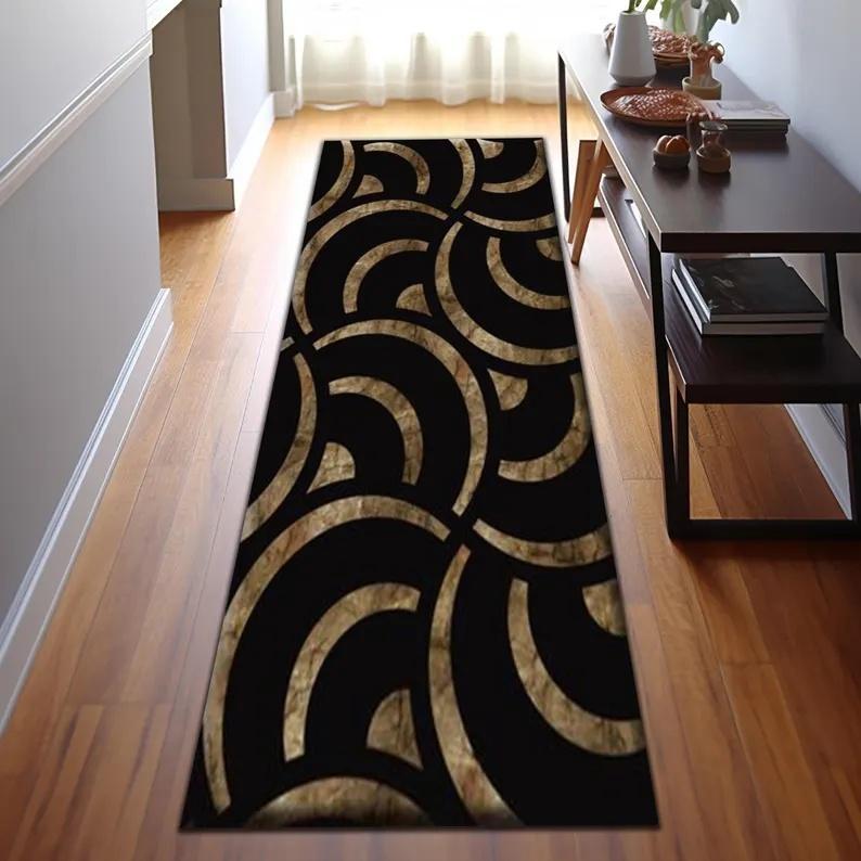 Tappetino da Cucina Moderno Semplice Nero e Oro Bordo a Strisce Tappetino Antiscivolo per Pavimento Anti-affaticamento per Area Decorazione Casa Tappeto Runner Lavabile