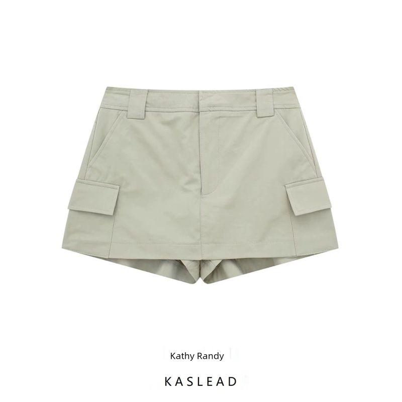 Kaslead Women's Fashion-Style Pocket Mid-Rise Pants Skirt
