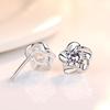 Sterling Silver Plum Blossom Diamond Stud Earrings for Women - Ancient Style, Simple, Versatile, Comfortable for Sleep