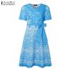 ZANZEA Women V-Neck Casual Short Sleeve Summer Print Dress