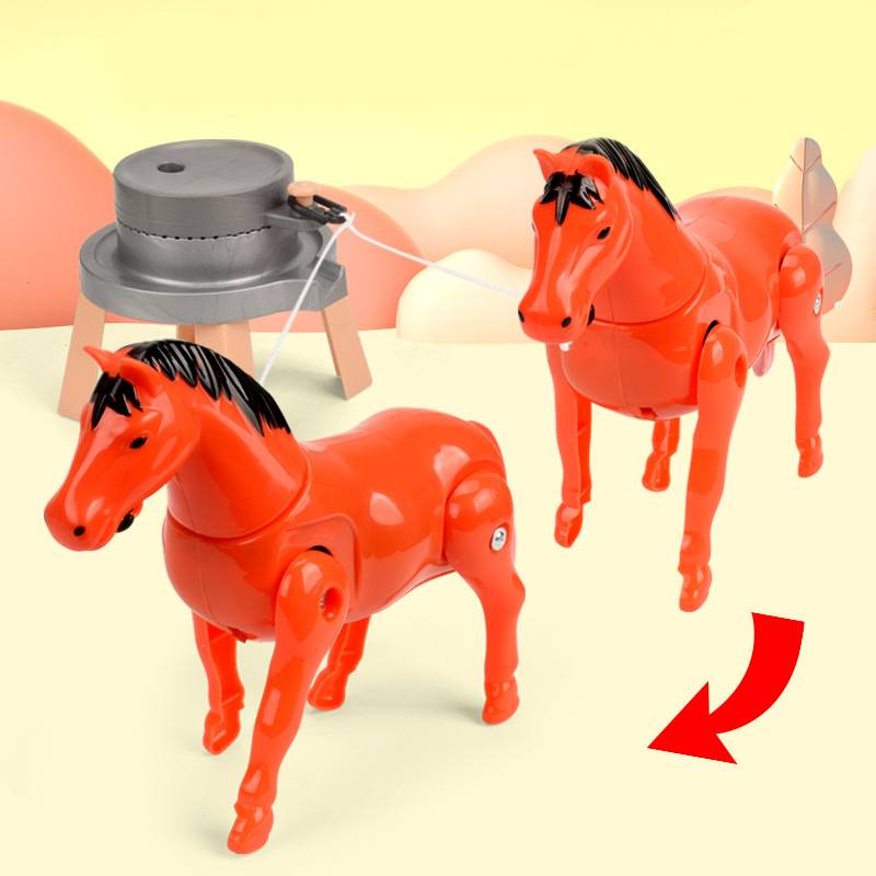 Horse Drawn Electric Stone Mill Model Children Early Educational Toys Plastic