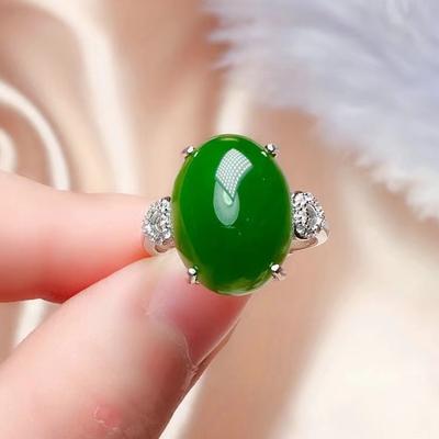 Nowy Temperament Gęsie Jajo Kształt Symulacja Hetian Jasper Chalcedon Otwarty Pierścień Kobiety Retro Żywy Pierścień Biżuteria