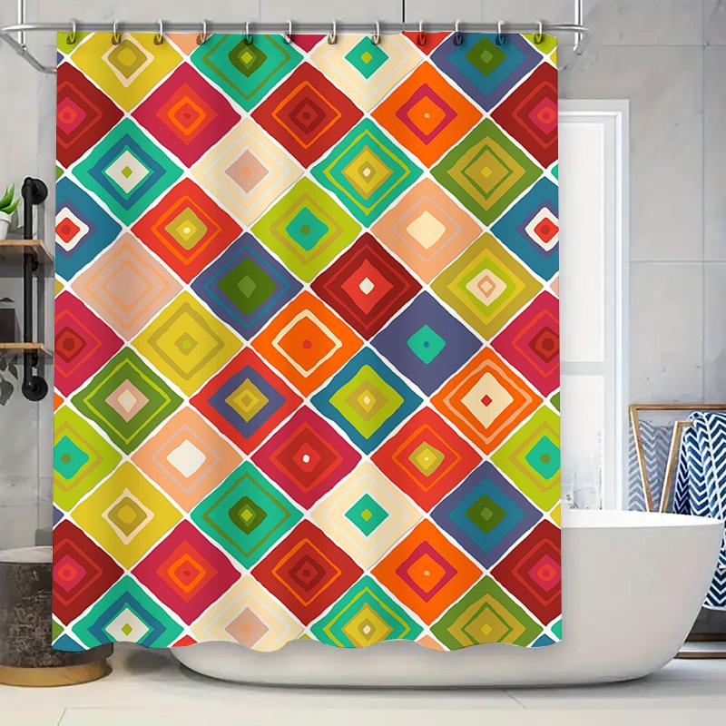 

Colorful Shower Curtain With Geometric Patterns Bright Modern Design For Bathroom Decor Made From Durable Water-Resistant Materi W60H190(CM)-1 Pcs