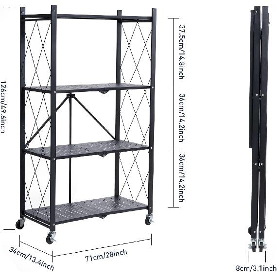 BRIAN & DANY 4-Shelf Foldable Storage Shelves with Wheels, Folding Metal Rack Shelving Unit, Heavy Duty No Assembly Organizer Shelf for Garage,