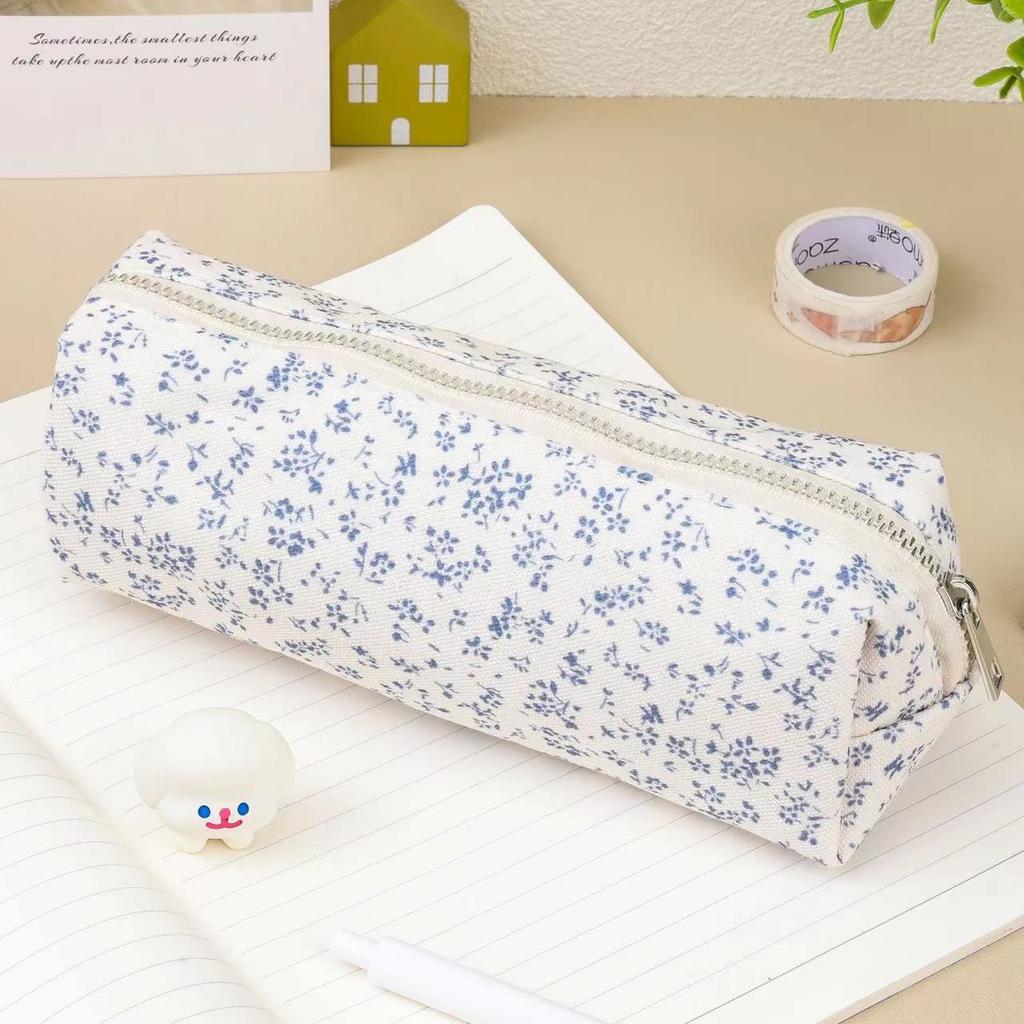 Cartoon Floral Printing Pen Bag Student Grils Stationery Bag Large Capacity Pencil Case Multifunctional Stationery Organizer