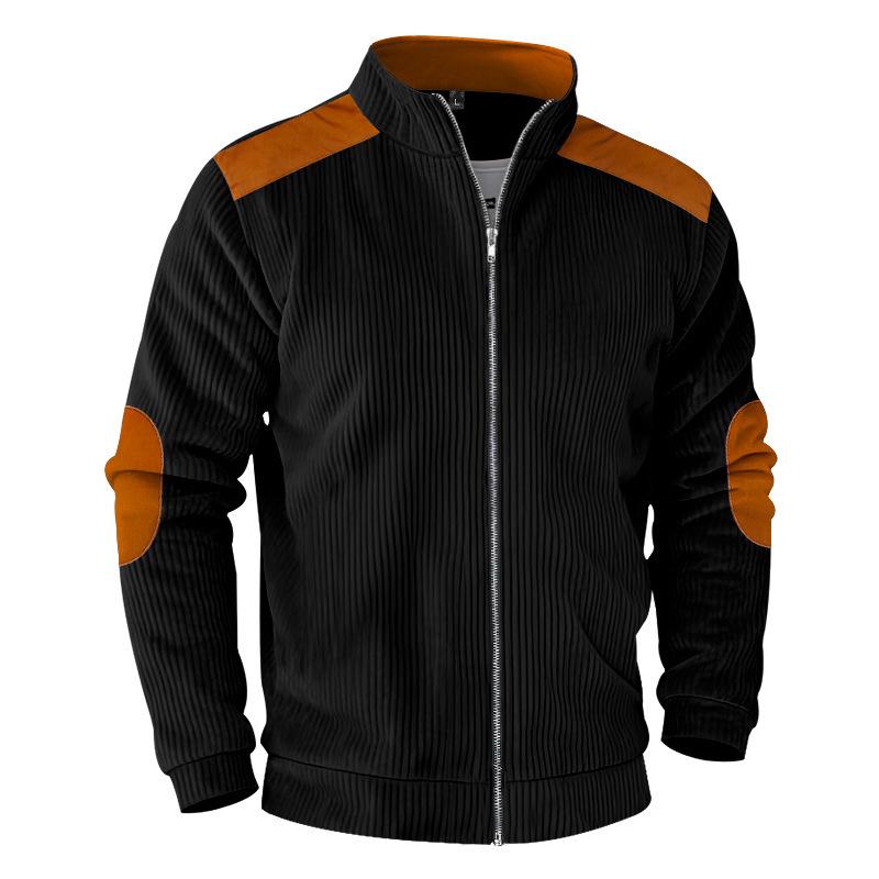 Men s Heavyweight European Cotton Patchwork Zipper Fleece Top for Autumn/Winter Large