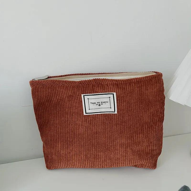 New Cosmetic Organizer Bag Solid Color Simple Corduroy Female Travel Makeup Bag Women Wash Toiletries Storage Bag Pouch
