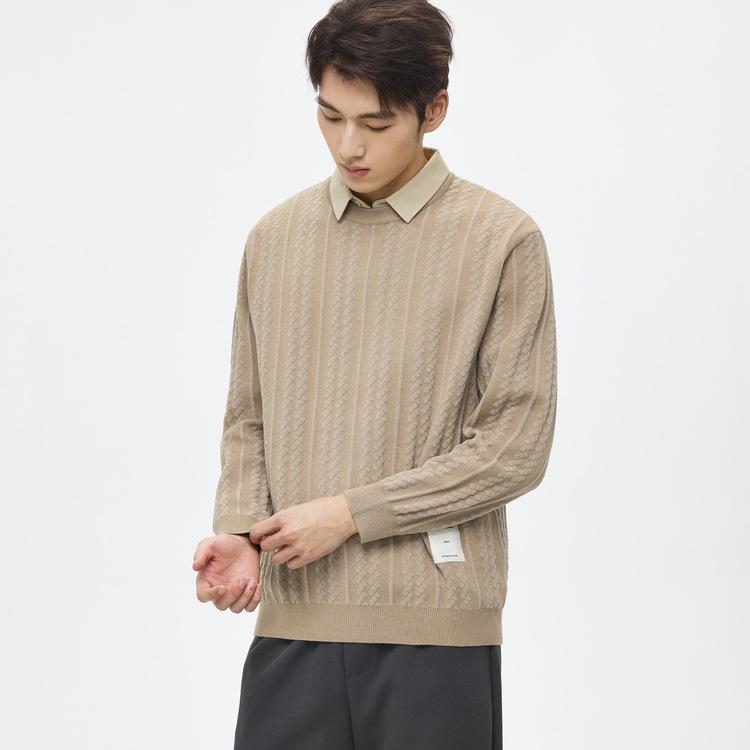 WOOG2005 Men s Cable Knit Sweater with Fake Two-Piece Shirt Collar - 2025 Winter Collection Extra Large