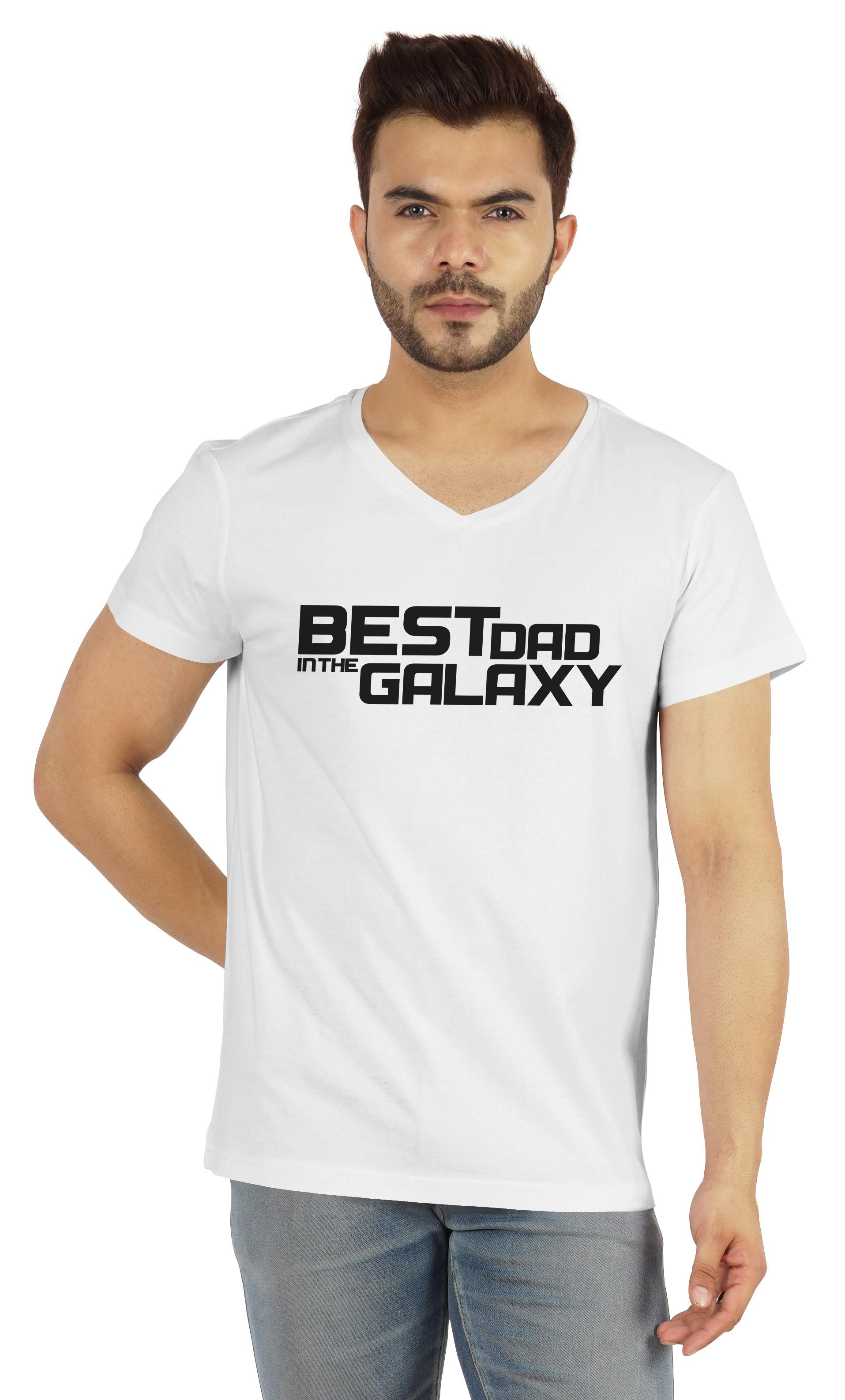 

Inkmeso V-Neck Tee Shirt For Men Graphic Print Best Dad In The Galaxy Tshirt For Father s Day Gift Jersey XXL білий