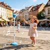Bubble Machine for Kids 46 Inch Vertical Bubble Maker with Adjustable Height Three-Section Tube Battery Outdoor Bubble Machine with Music Light