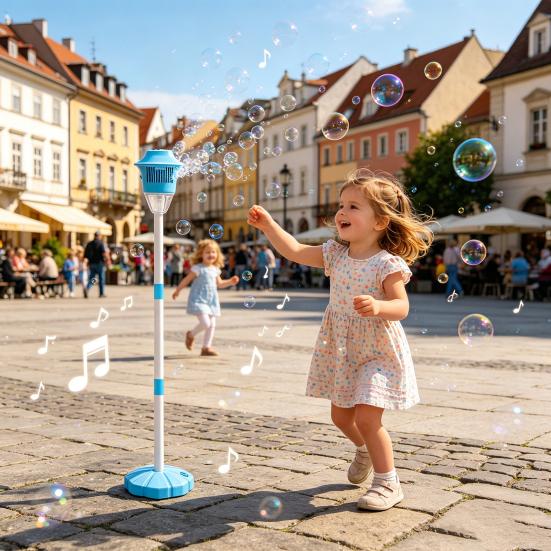 Bubble Machine for Kids 46 Inch Vertical Bubble Maker with Adjustable Height Three-Section Tube Battery Outdoor Bubble Machine with Music Light