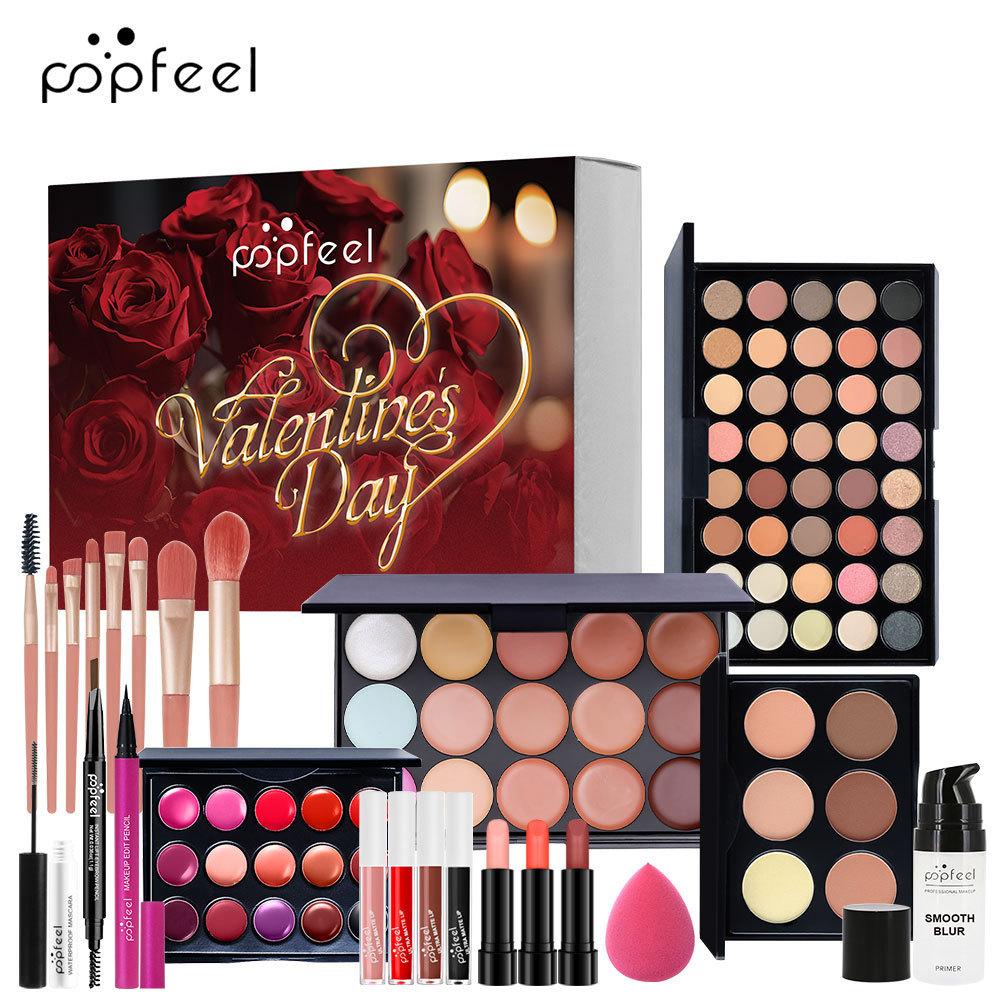 Valentine's Day Full Face Makeup Kit - All-in-One Cosmetic Gift with 35-Color Eyeshadow Palette, Contour Palette, Lipsticks, Brushes Holiday Gift Box