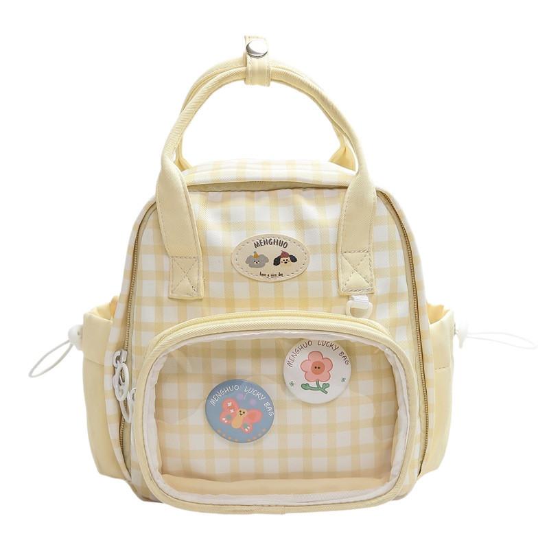 Backpack Plaid Printed With Transparent Compartments And Cartoon Decor Animal