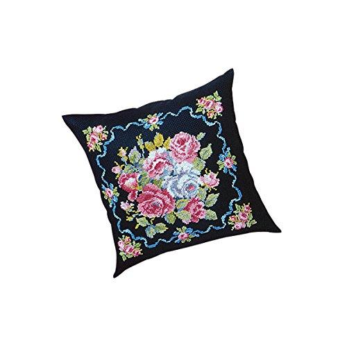Olympus Thread Cross Stitch Embroidery Kit Cushion Rose Harmony Black 5934
