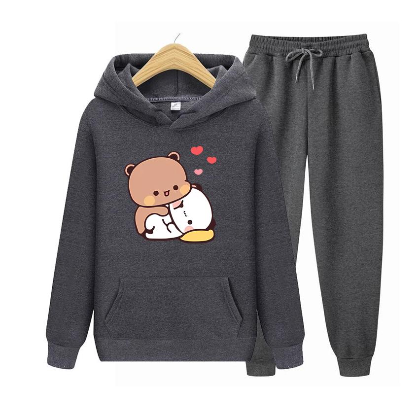 Bubu and Dudu Hoodie Love Heart Women Hoodie Set Aesthetic Graphic Kawaii Bubble Tea Hoodies Anime Sweatshirts Hoodie Set