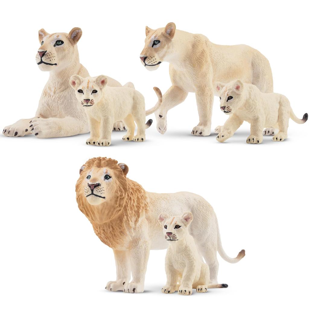 TOYMANY 6-Piece Lion Figure Set, White Lion Figures, Wildlife Models for Parents and Children, Realistic Animal Models for Home and Family Use,