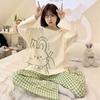 2PCS/Set Large Size Women Pyjamas Plaid Can Be Worn Outside Homewear Girl Long-Sleeved Sleepwear Casual Breathable