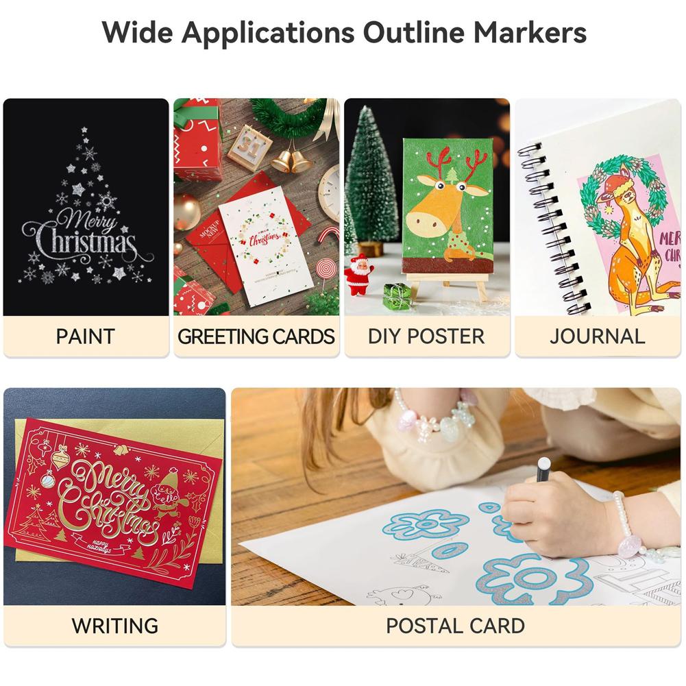 8/12/24 Pcs Metallic Marker Pens Art Line Pen Outline Marker Highlighter Pen For Manga Crafts Scrapbooking School Stationery Supplies