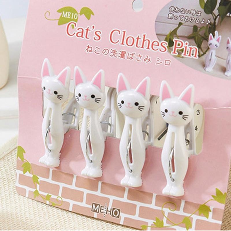 4 szt. Plastikowe klamerki do prania w kształcie kotów Klipsy do ubrań Kreskówkowe klipsy do ręczników plażowych Klips do pościeli skarpetek Wiatroszczelne klipsy do prania do domu