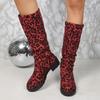 Large Size Leopard Print Suede Thick Heel Fashion Boots Women's Autumn and Winter New Fashion Versatile Wrinkled Stacking Boots