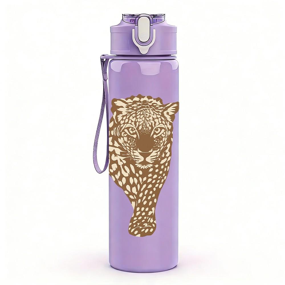 1PC Vintage Leopard Head Print 750ml Color Plastic Sports Water Bottle Leakproof Flip Straw Lid Suitable for Sports Office Home Use