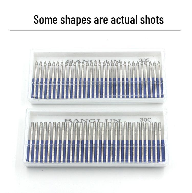 Banglun Diamond 3mm Alloy Grinding Head Set: Jade Carving, Cylindrical, Conical, Ball Needles