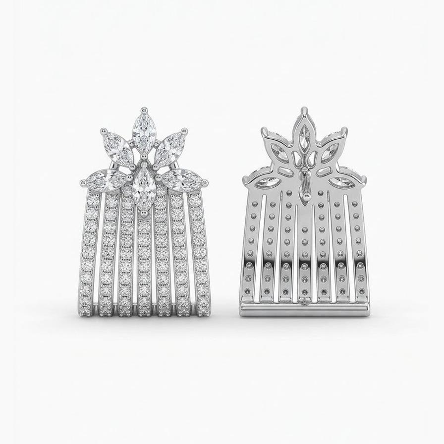 European American Retro Zircon Four-Leaf Clover Bow Heart Stud Earrings, 925 Silver