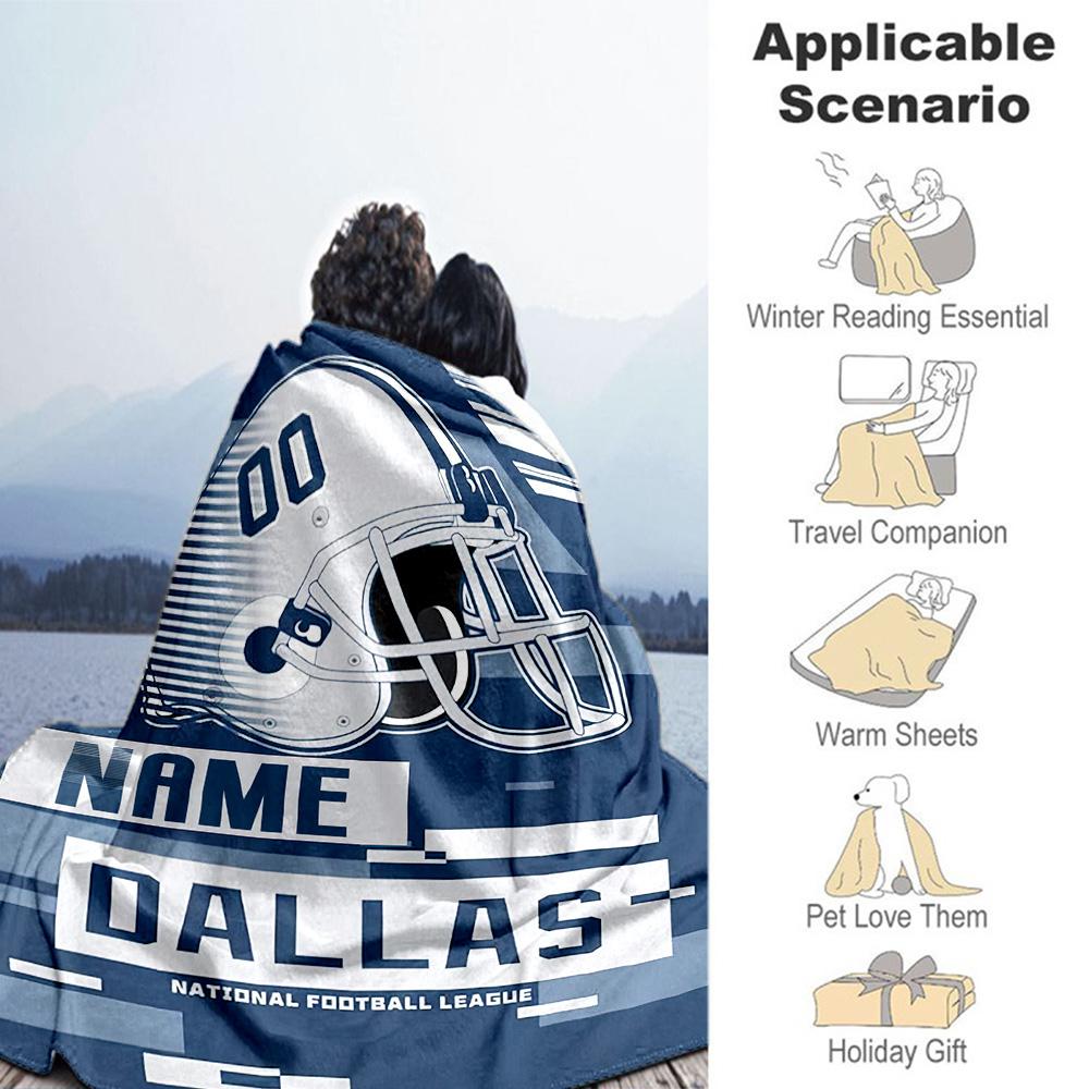 Dallas Football Fans Customize Your Name Blanket Lightweight Customizable Blanket Durable Comfort Throw For Seaside Bed Bedding Couch for All Occasion