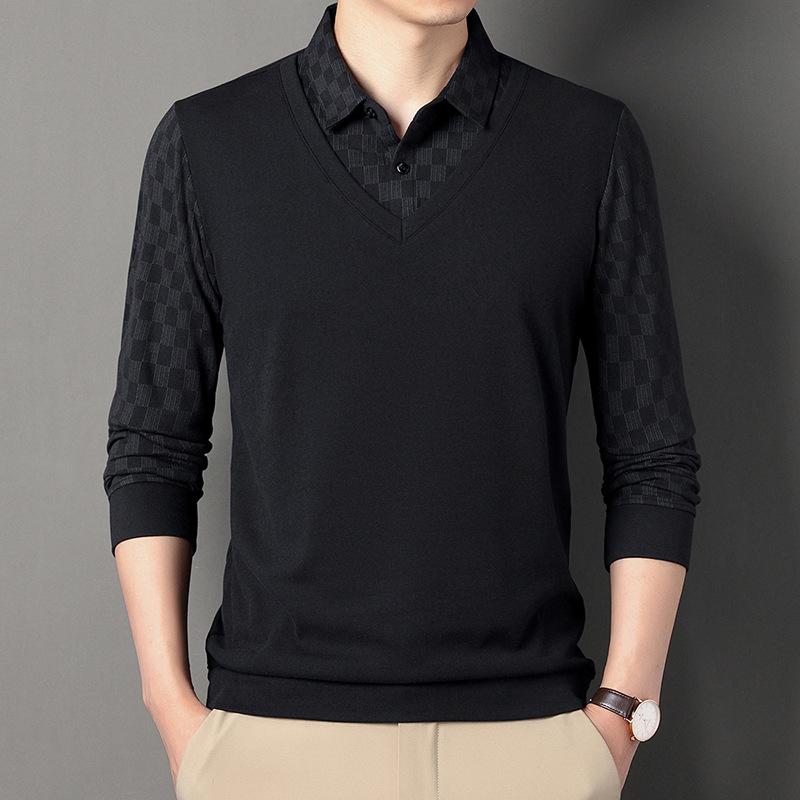 Middle-aged Spring and Autumn Lapel Sweatshirt Men's Long-sleeved Polo Shirt Thin Casual Long-sleeved T-shirt Bottoming Shirt
