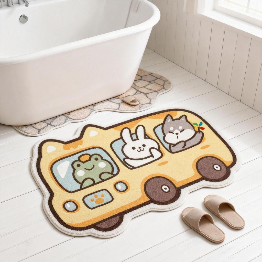 Cartoon Animal Alien-Shaped Plush Rug, Bedroom Bedside Carpet, Absorbent and Non-Slip Bathroom Mat, Home Decor