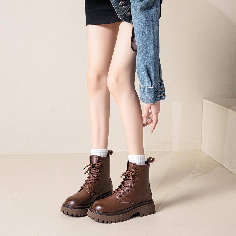 

Soft-soled Martin boots women s leather thick-soled 2025 new British spring and autumn single boots black versatile winter velvet short boots 34