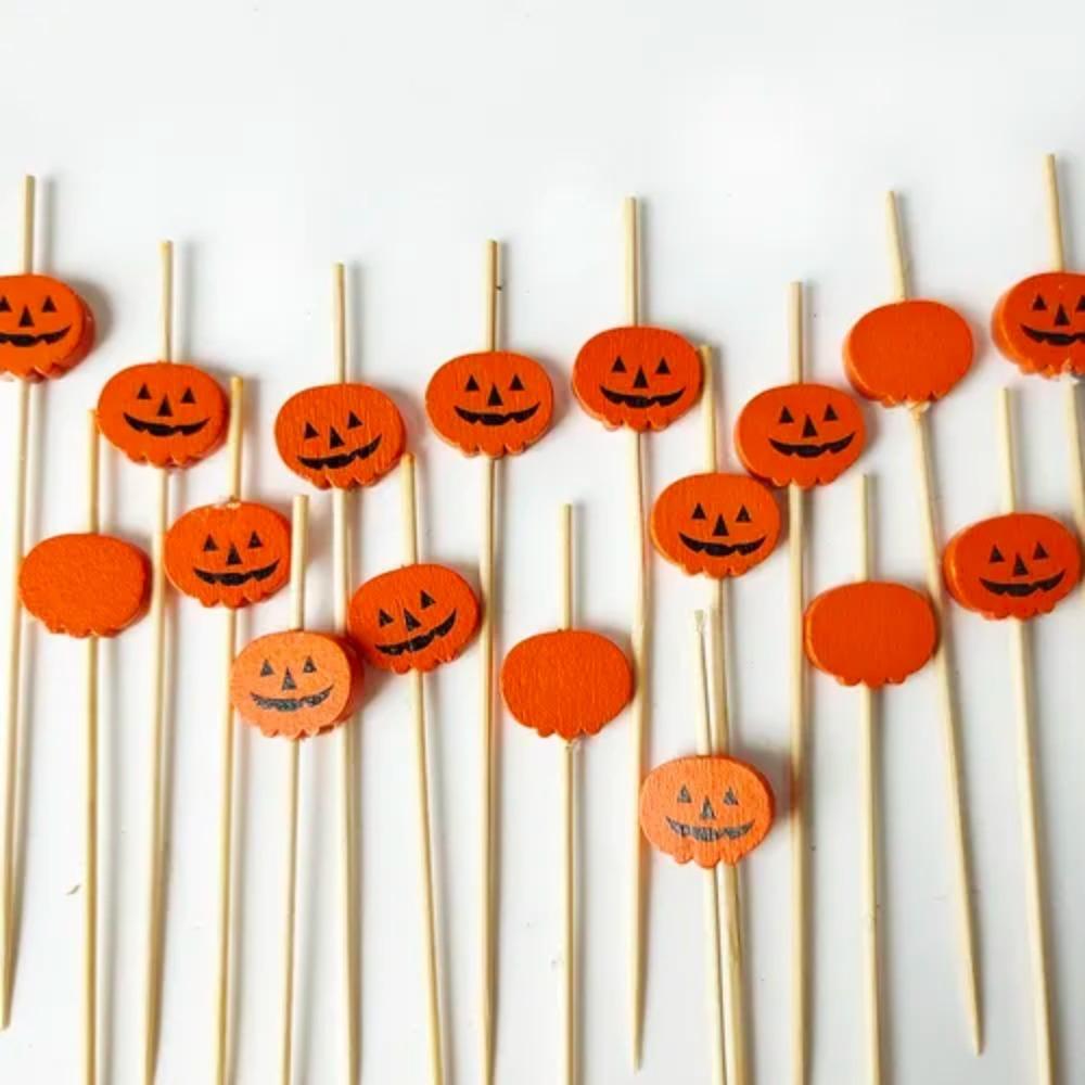 100pcs Smooth Surface Skull Bamboo Stick Natural Material Cocktail Sticks Toothpick  Thanksgiving
