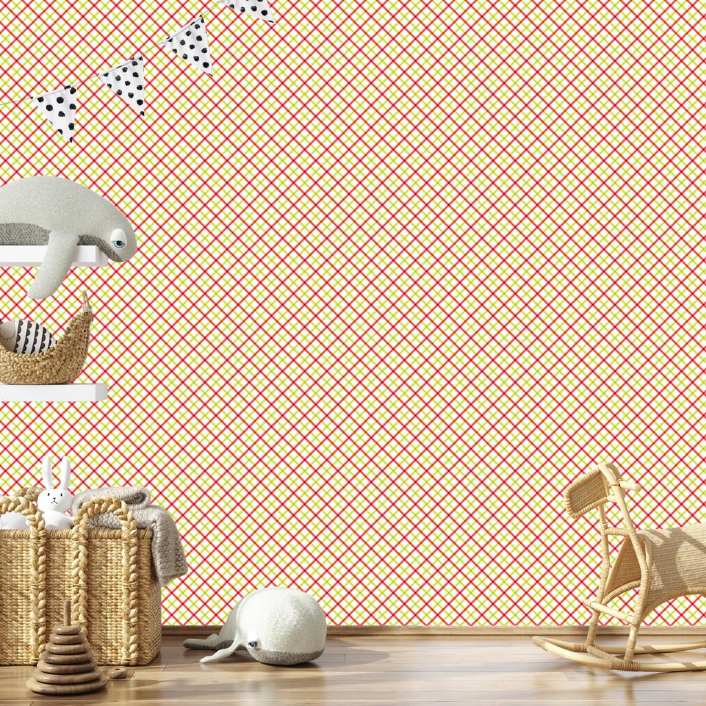 Vichy Cream and Coral Plaid Wallpaper for Living Room and Bedroom 50x1000