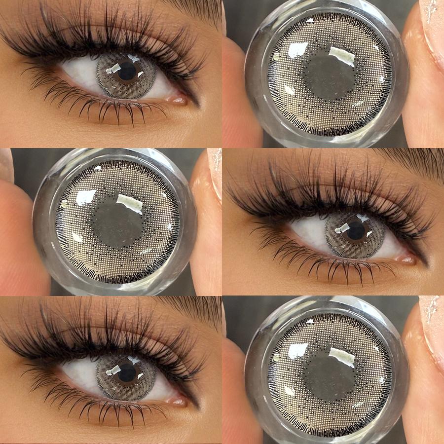 FreshLady Gray Brown Colored Contact Lenses 2pcs 14.2mm Yearly Soft Natural Beauty Pupils for Daily & Party Makeup