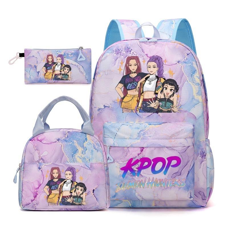 Korean Drama Demon Hunter Backpack Lunch Bag Pencil Case Set Student Three-piece School Bag Pencil Case Lunch Bag