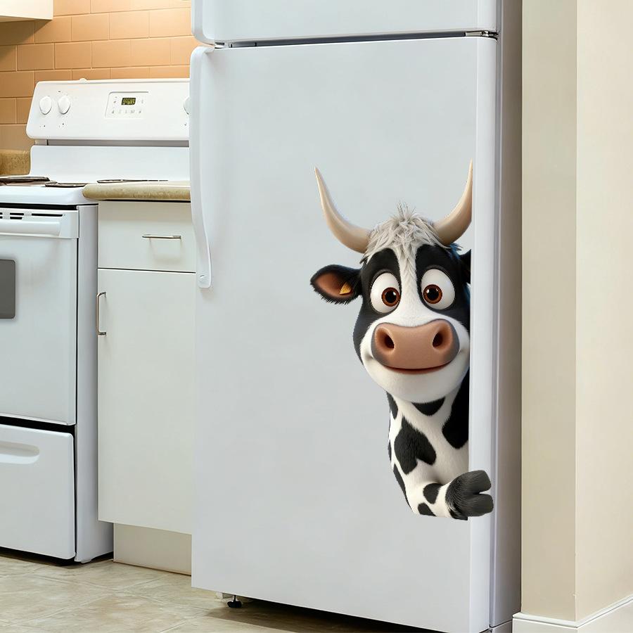 Double Sided Same Color 3D Cartoon Cow Peeking Out Static Cling Window Sticker Home Decor