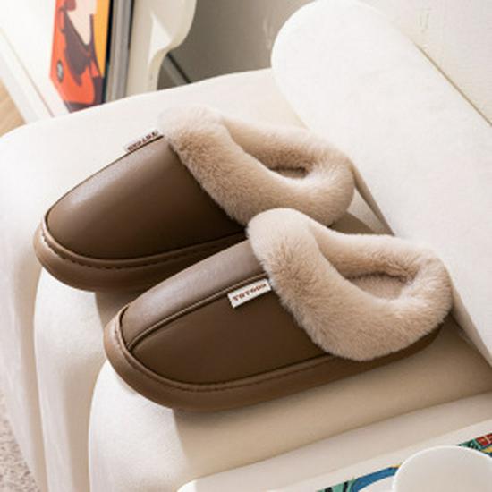 Women's Non-Slip Waterproof Thick-Soled Cotton Slippers – Cozy Furry Design for Autumn/Winter Maternity & Men's Wear