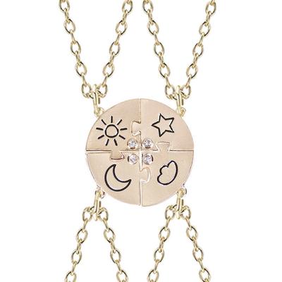 3/4 Piece Set Best Friends Friendship Necklace Sun Moon Cloud Star Inlaid  Stitching Necklace