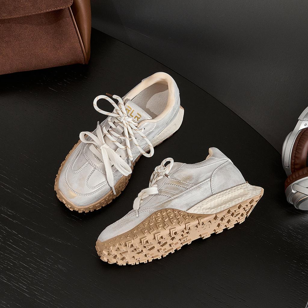 Inner height-increasing little white shoes for women and small men 2025 spring new retro polished thick-soled versatile Agam training casual shoes